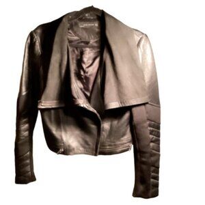 Zara Black Vegan Leather Jacket double breasted Zipper Stretch Sleek Design L